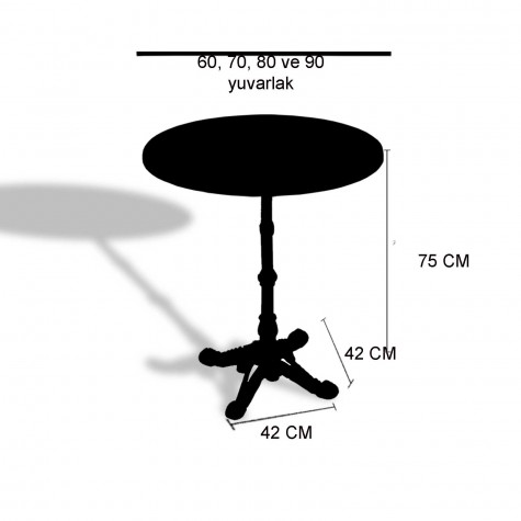 Çipa 1002 Döküm Ayak Yuvarlak Masa Çap 70cm - (Werzalit, Wermodin ve Allzalit Tabla)