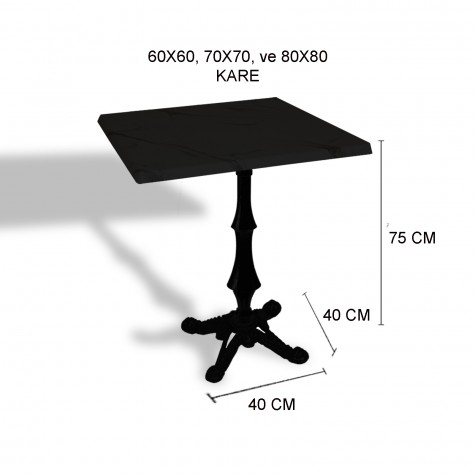 Çipa 1012 Döküm Ayak Kare Masa 60X60 cm - (Werzalit, Wermodin ve Allzalit Tabla)