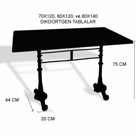 Çipa 3002 Döküm Ayak Masa 70x120 cm - (Werzalit, Wermodin ve Allzalit Tabla)