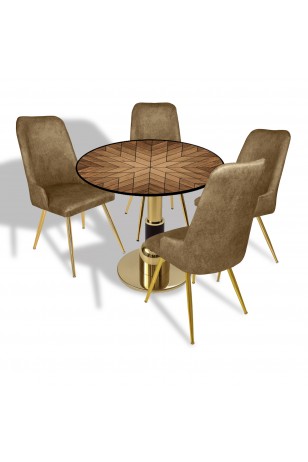 Gold - Çırağan Mutfak Masa Takımı - (Yuvarlak Çap 80cm - Allzalit CDFTabla)