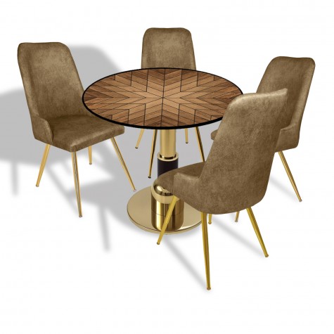 Gold - Çırağan Mutfak Masa Takımı - (Yuvarlak Çap 80cm - Allzalit CDFTabla)