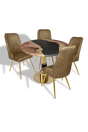 Gold - Çırağan Mutfak Masa Takımı - (Yuvarlak Çap 80cm - Werzalit, Wermodin ve Allzalit Tabla)