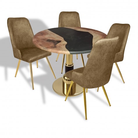 Gold - Çırağan Mutfak Masa Takımı - (Yuvarlak Çap 80cm - Werzalit, Wermodin ve Allzalit Tabla)