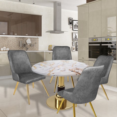 Gold - Çırağan Mutfak Masa Takımı - (Yuvarlak Çap 80cm - Werzalit, Wermodin ve Allzalit Tabla)