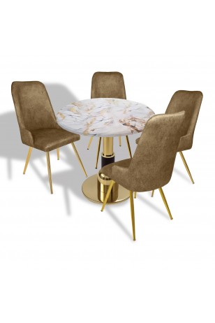 Gold - Çırağan Mutfak Masa Takımı - (Yuvarlak Çap 80cm - Werzalit, Wermodin ve Allzalit Tabla)