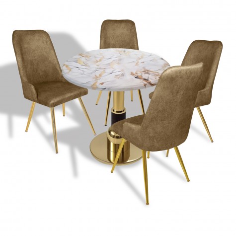 Gold - Çırağan Mutfak Masa Takımı - (Yuvarlak Çap 80cm - Werzalit, Wermodin ve Allzalit Tabla)