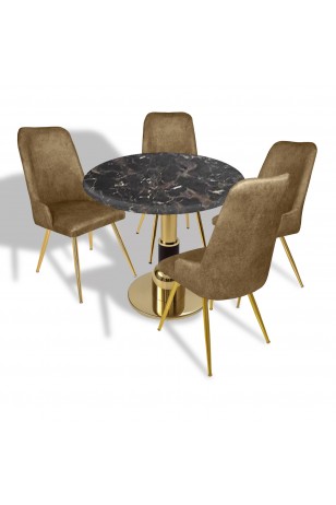 Gold - Çırağan Mutfak Masa Takımı - (Yuvarlak Çap 80cm - Werzalit, Wermodin ve Allzalit Tabla)