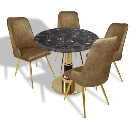 Gold - Çırağan Mutfak Masa Takımı - (Yuvarlak Çap 80cm - Werzalit, Wermodin ve Allzalit Tabla)