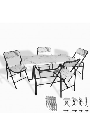Klasik Katlanır Werzalit - Katlanır Sandalye Werzalit - Mutfak Masa Takımı - Bıanco Carrara (80X120)