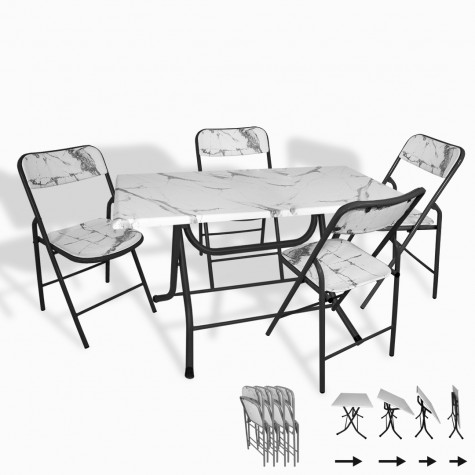 Klasik Katlanır Werzalit - Katlanır Sandalye Werzalit - Mutfak Masa Takımı - Bıanco Carrara (80X120)