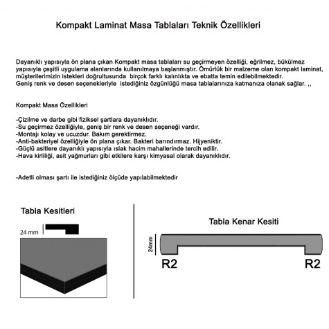 Karanfil Kompakt Laminat Kare Masa 70x70